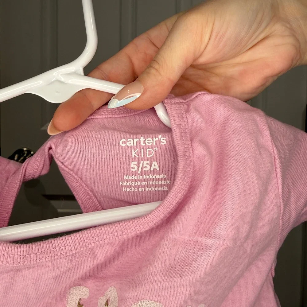 Carters Kid Girls Pink Root For Each Other‎ Floral Graphic Tee Shirt Size 5